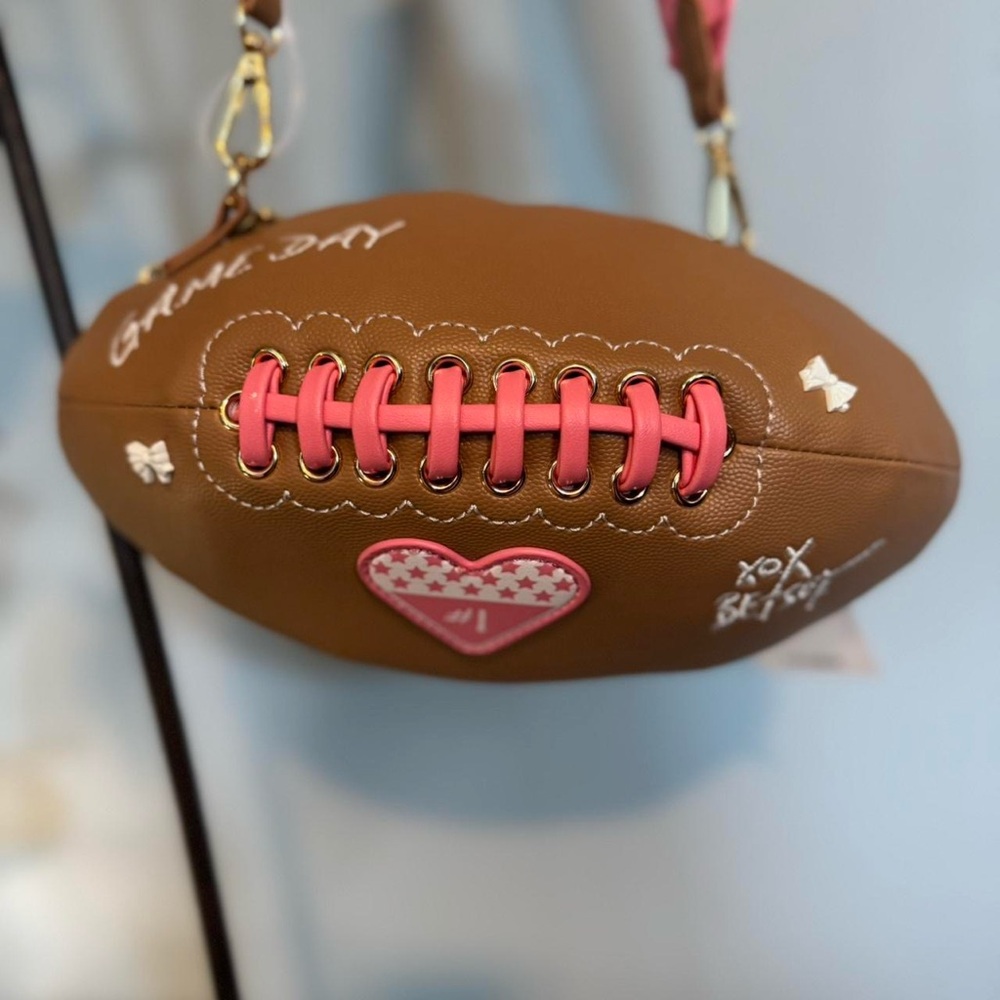 Betsey Johnson Brown and Pink Football-Shaped Handbag